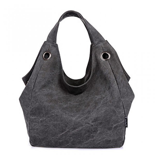 Women Canvas Bag Shoulder Bag Zipper Closure Solid Color Handbag  
