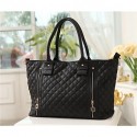 Women's PU Leather Quilted Check Pattern Twin Zipper Shoulder Bag Totes  